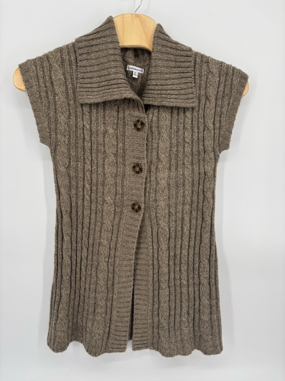 Croft & Barrow WomenSweater Vest XL Brown Cable Knit Button Front Sleeveless Top